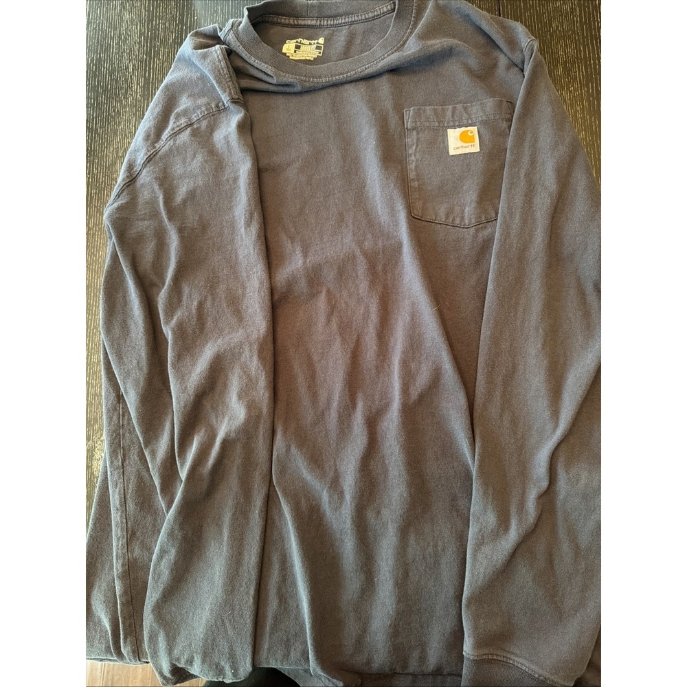 Carhartt Loose Fit Mens Large Tall Long Sleeve Blue Pocket T-Shirt